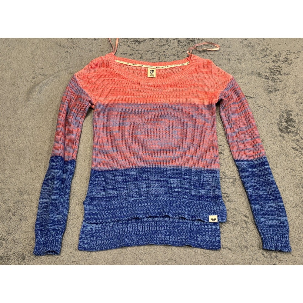 Roxy Loose Knit Pullover Sweater Womens XS Pink Blue Ombre Y2K Surf Beach Vibe